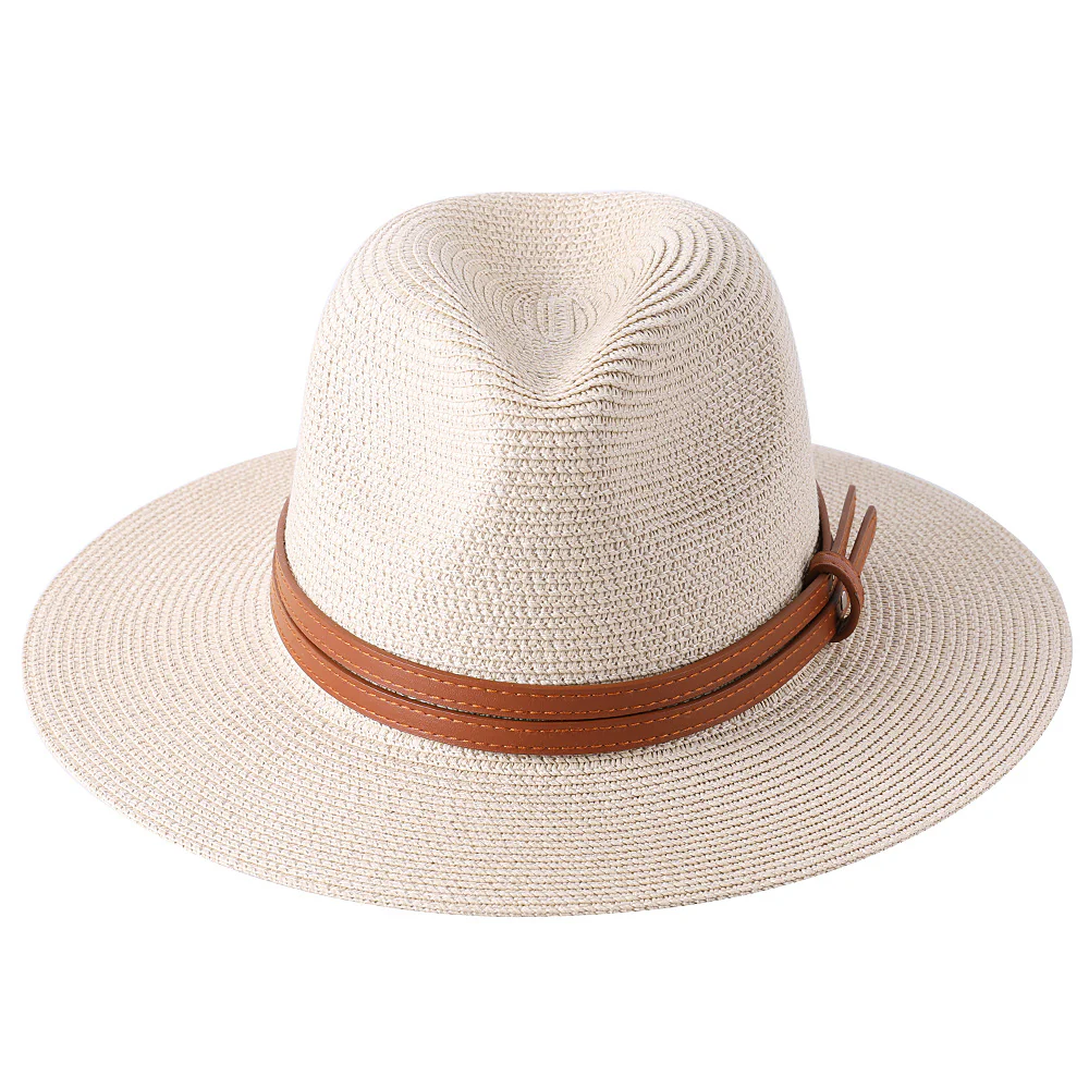 Großer Strohhut für Damen & Herren – Sommer Fedora mit breiter Krempe, Strand Sonnenhut mit UV-Schutz