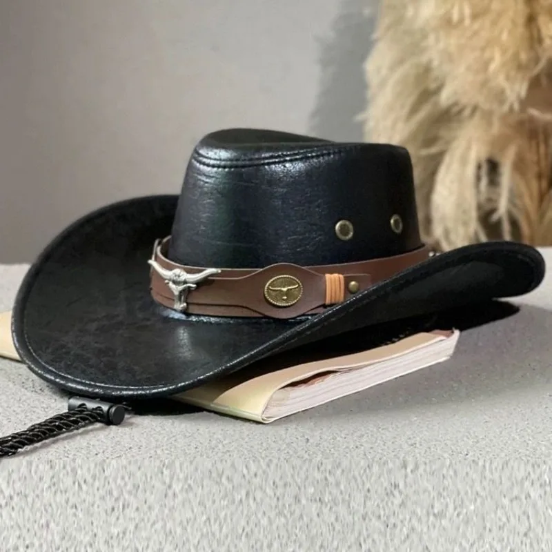 Kunstleder Western Cowboy Hut für Damen & Herren – Vintage Gentleman Dress Hat, Panama Cowgirl Jazz Cap, Klassischer Sombrero – Bild 4