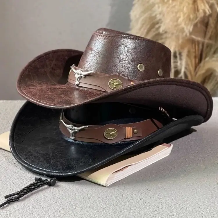 Kunstleder Western Cowboy Hut für Damen & Herren – Vintage Gentleman Dress Hat, Panama Cowgirl Jazz Cap, Klassischer Sombrero – Bild 6