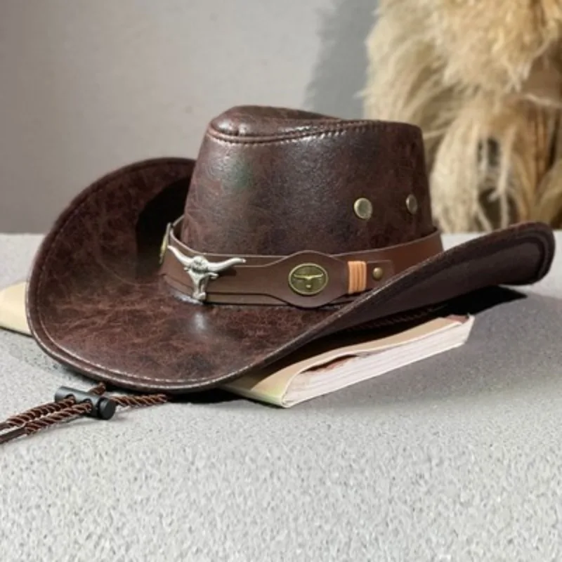 Kunstleder Western Cowboy Hut für Damen & Herren – Vintage Gentleman Dress Hat, Panama Cowgirl Jazz Cap, Klassischer Sombrero – Bild 3