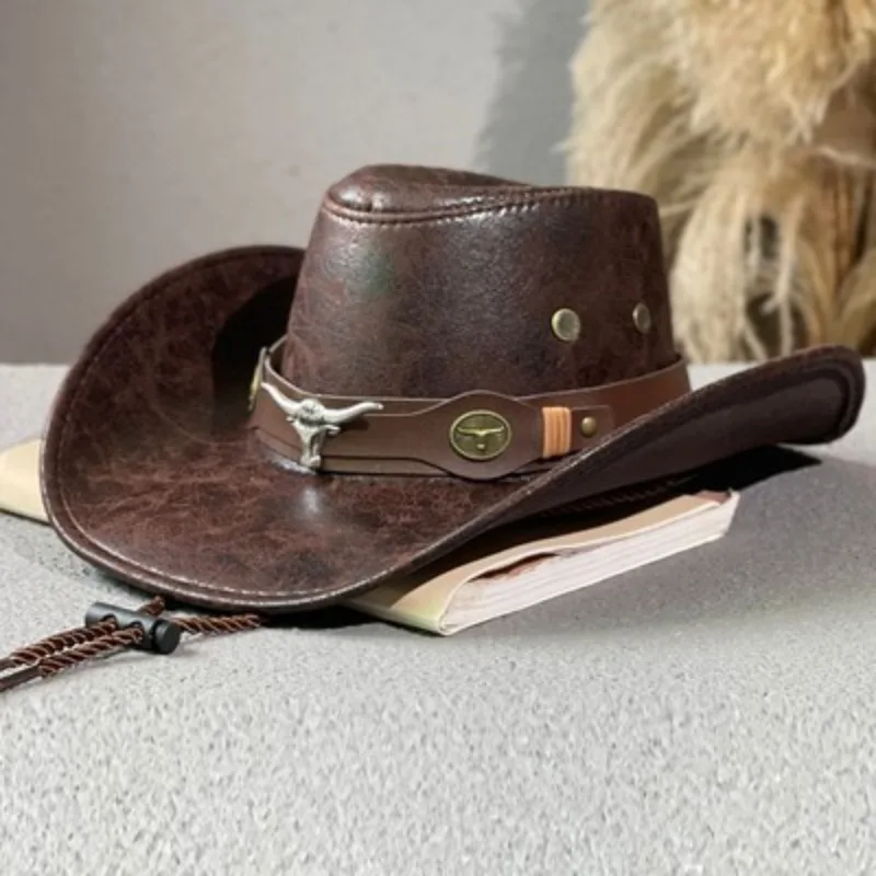 Kunstleder Western Cowboy Hut für Damen & Herren – Vintage Gentleman Dress Hat, Panama Cowgirl Jazz Cap, Klassischer Sombrero – Bild 7